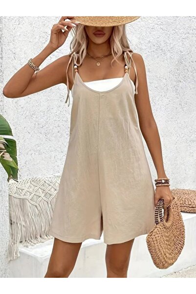Masspera Straps Bead Detail Mini Imported Linen Jumpsuit