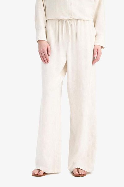 DeFacto New Season Linen Blend Trousers Wide Leg Wide Loose Leg Basic Plain Double Pocket