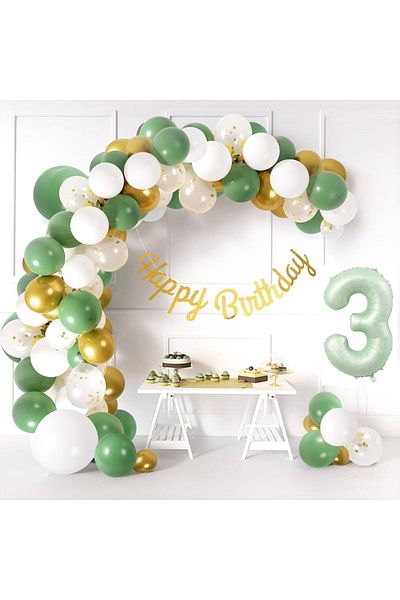 ÇITIPITISTORE Sage Green Number Folio Cool Day Age Balloon Chain ​​Set