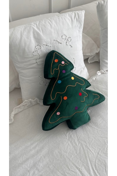 MR.Frenks Christmas Tree Figured Embroidery Detailed Design Plush Pillow Green 40 cm