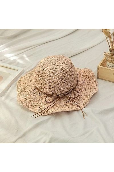 bacc Powder Hand Knitted Wide Straw Hat with Lace Thread Detail Bcnsv-2514633