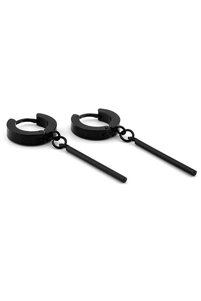 Solfera Rod Bar Dangle Black Color Stainless Steel Unisex Hoop Earring Er200