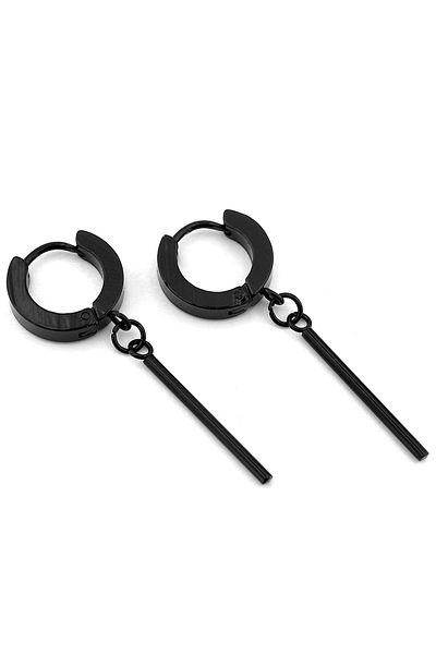 Solfera Rod Bar Dangle Black Color Stainless Steel Unisex Hoop Earring Er200
