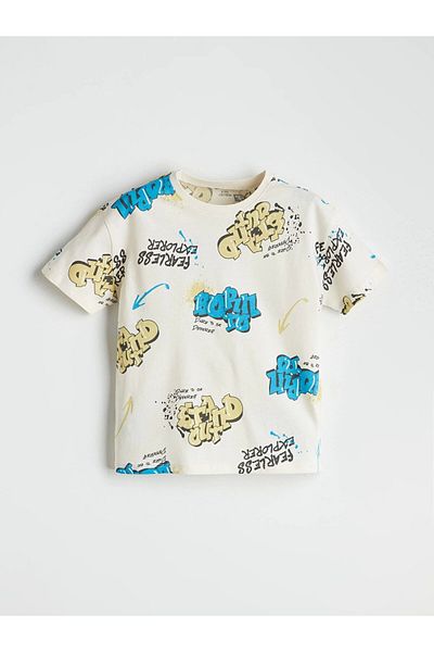 LC Waikiki Lcw Kids Beige Printed Boys T-Shirt and Shorts Pack of 2