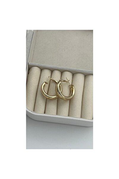 ParlaTakıAksesuar Vip Çelik Bombe Halka Küpe 14K Renk