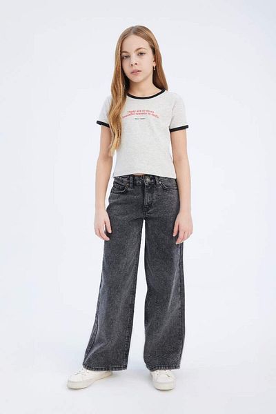 DeFacto New Season Girls Slim Fit Slim Fit Crew Neck Printed Ribbed Camisole Short
