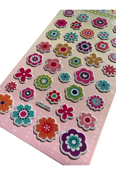 Pembe Pasaj Flower Sticker - Daisy Sticker - Embossed Sticker Label for Kids