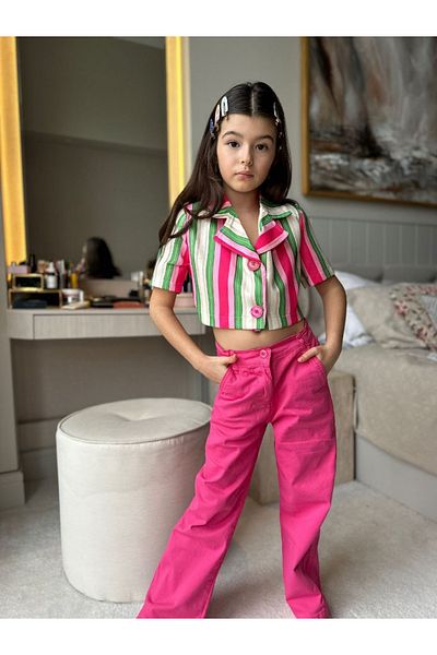 Marka Sensin Kids Girl's Special Style Design Padded Blazer Jacket Colorful Trousers 2 Piece Set