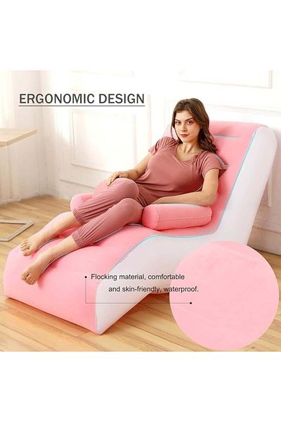 FOXMAG24 Inflatable Armchair, Ergonomic S-Shaped, Dimensions 140x85 Cm, ​​Resistant Material, White/Pink