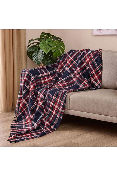 ASPARTAM Wool Scottish Tv Blanket - Navy Blue - 130X170 cm