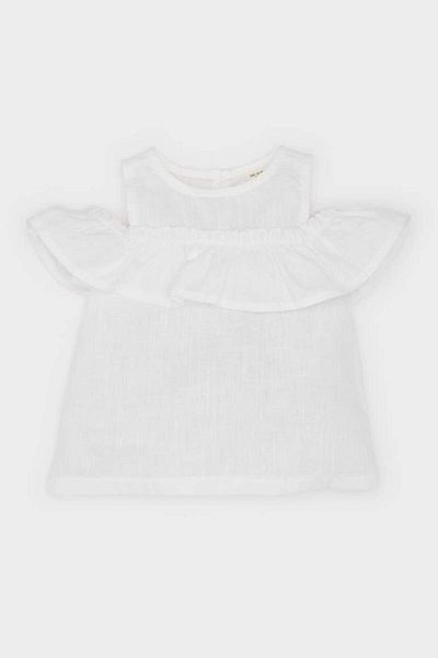 DeFacto New Season Baby Girl Crew Neck Flared Poplin Short Sleeve Blouse