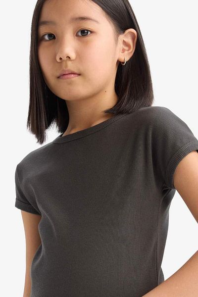 DeFacto New Season Girls' Slim Fit Slim Fit Crew Neck Basic Plain Ribbed Camisole Short