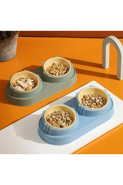 HESPERUS Double Compartment Food and Water Bowl – Non-Slip Base, Healthy and Practical Food Bowl for Cats & Dogs