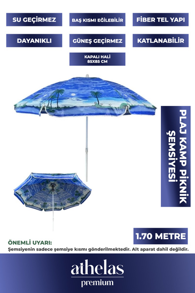 Athelas Büyük Boy Sağlam Rüzgara Dayanıklı Fiber Telli 170cm Büyük Boy Plaj E...