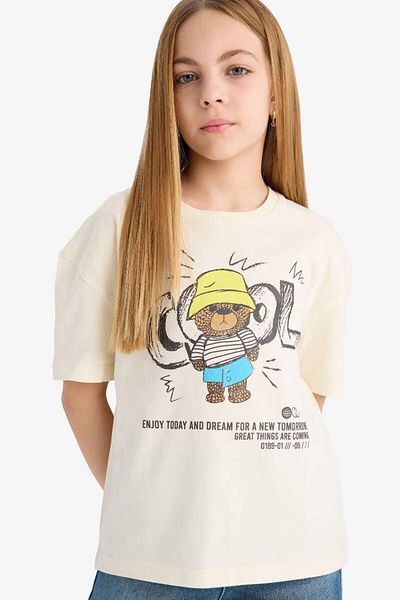 DeFacto New Season Girls' Relax Fit Crew Neck Printed Short Sleeve T-Shirt