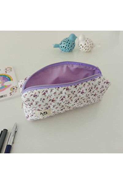 MB Μωβ τσάντα μολυβιού με σχέδιο λουλουδιών