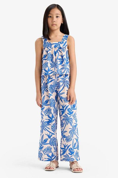 DeFacto Set de 2 bucăți pentru fete, pantaloni cu model, cu aspect de in, bluză fără mâneci E6610a825hs