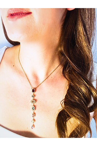LYRA OFFİCİAL Multicolored Stone Detailed Gold Low-Cut Necklace