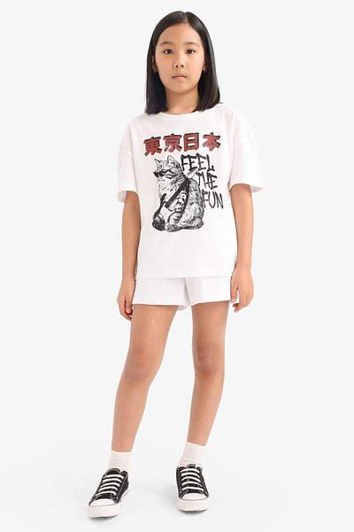 DeFacto New Season Girls' Basic Plain Shorts with Elastic Waist