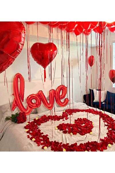 Choice 400 قطعة من بتلات الورد الحريرية و 6 قطع من البالونات على شكل قلب وقطعة بنمط "Love" لديكور رومنسي