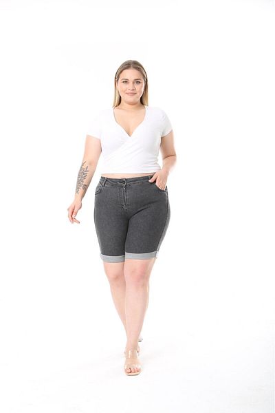 EYLÜLXXL Women's Large Size Double Leg Jeans Shorts