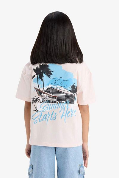 DeFacto New Season Girl's Relax Fit Crew Neck Back Printed Short Sleeve T-Shirt