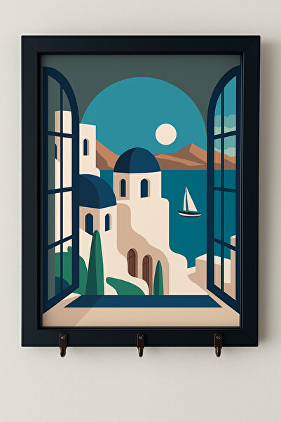 Efem Dekor Eğlenceli Duvar Çerçevesi | Akdeniz Rüyası Desenli | 3 Kancalı Pla...