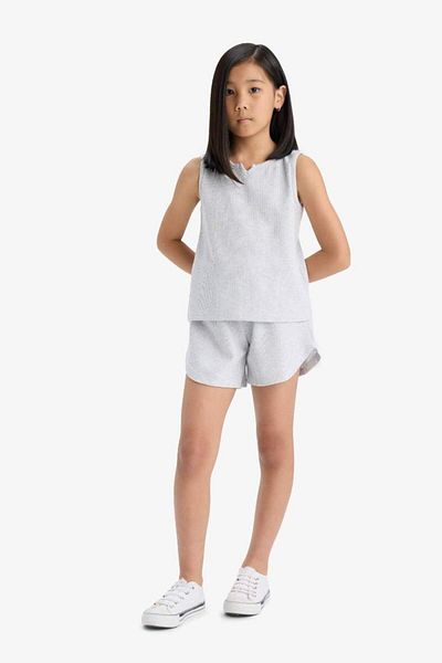 DeFacto New Season Girls' 2-Piece Set Waffle Sleeveless Top Flexible Waisted Shorts Bottom