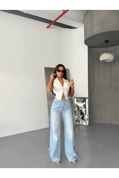 DENİKK TREND ÖZEL TASARIM BOL PAÇA RAHAT KALIP BAGGY PALAZZO DENİM JEAN PANTOLON