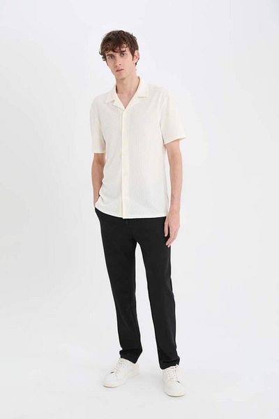 DeFacto New Season Modern Fit Textured Combed Cotton Short Sleeve White Shirt