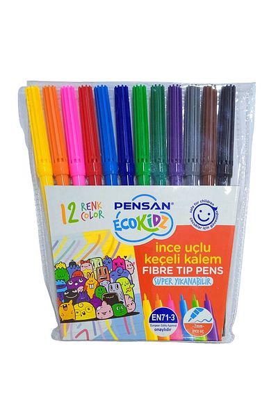 Pensan Ki̇dz Felt Pen Fine Nib 12 Colors 5000 Washable