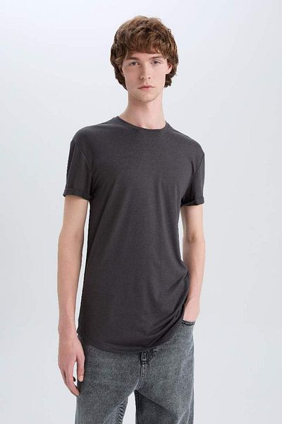 DeFacto New Season Long Muscle Fit Crew Neck Basic Plain Short Sleeve T-Shirt