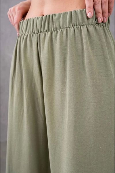 Elçelya Moda Women's Khaki Linen Elastic Waist Comfortable Wide Leg Pants