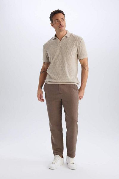 DeFacto 100% Cotton Summer Jogger Pants Regular Fit Regular Cut Linen Look Straight Leg with Pockets B4138Ax25