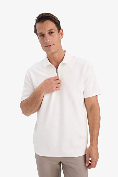 DeFacto Μαύρο μπλουζάκι με κοντό μανίκι με μισό φερμουάρ Polo γιακά B7355AX24SP