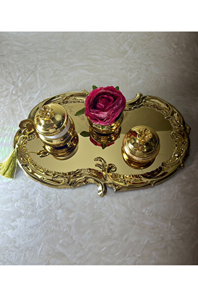 MODERN Altın Kaplama Damat Kahve Tepsisi