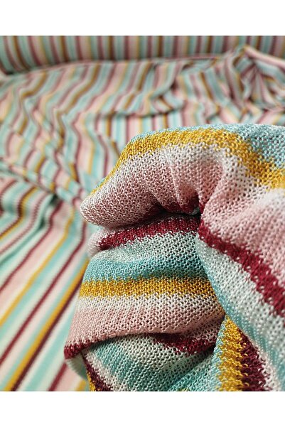 Kumaş Parça نسيج محبوك باللون الأزرق النعناعي والوردي العرض: 140