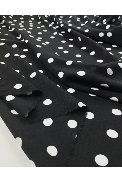 Kumaş Parça Чорний з білим горошком віскозний вуаль (Ширина 130 см x Довжина ...