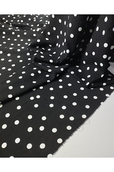 Kumaş Parça Voile de viscoză cu buline albe peste negru (lățime 130 cm x lung...
