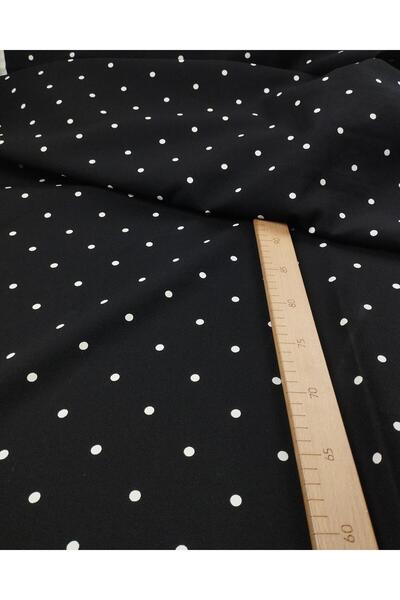 Kumaş Parça TELALI Siyah Üzeri Beyaz Puantiyeli Maroken Viskon En: 145