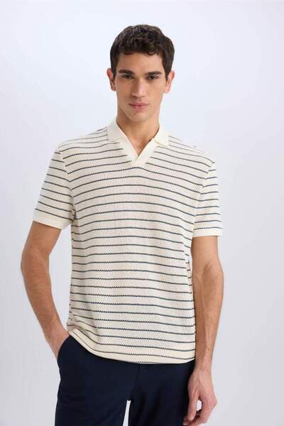 DeFacto Regular Fit Polo Neck Striped Knitwear Short Sleeve T-Shirt C4150Ax24Sm