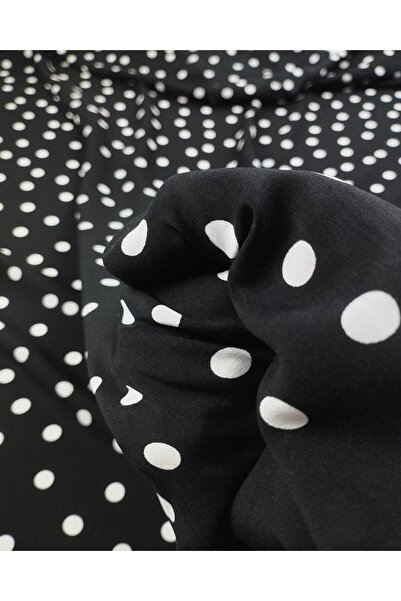 Kumaş Parça Voile de viscoză cu buline albe peste negru (lățime 130 cm x lung...