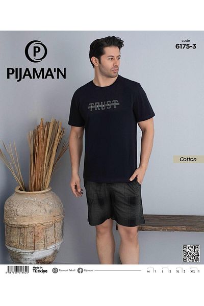 Pijamoni Ανδρικό σετ πιτζάμες με κοντό μανίκι με λαιμόκοψη 6175/3 - 1 τεμ