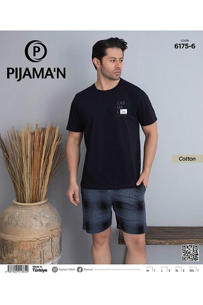 Pijamoni Ανδρικό σετ πιτζάμες με κοντό μανίκι με λαιμόκοψη 6175/6 - 1 τεμ.