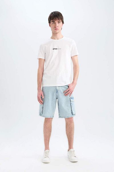 DeFacto New Season 100% Cotton Slim Fit Slim Fit Crew Neck Printed Short Sleeve T-Shirt