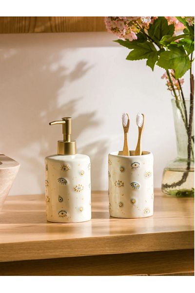 LC Waikiki Σετ μπάνιου LCW HOME Ecru Eye Printed Ceramic