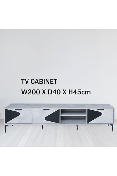 Generic TV Table, Large Living Room Wood Media Console Table with 2 Rack Storage and 2 Drawers 200x40x45cm