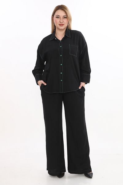 EXİTLİNE Women's Double Black Green Summer Suit Top Trousers