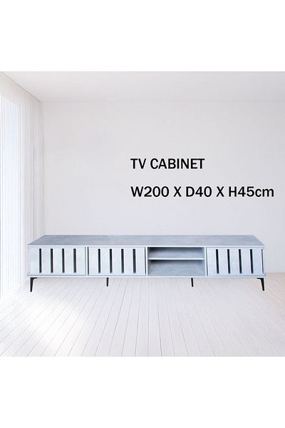 Generic TV Table, Large Living Room Wood Media Console Table with 2 Rack Storage and 2 Drawers 200x40x45cm