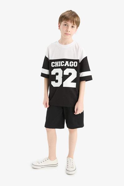 DeFacto New Season Boys Oversize Wide Fit Crew Neck Printed Color Block Short